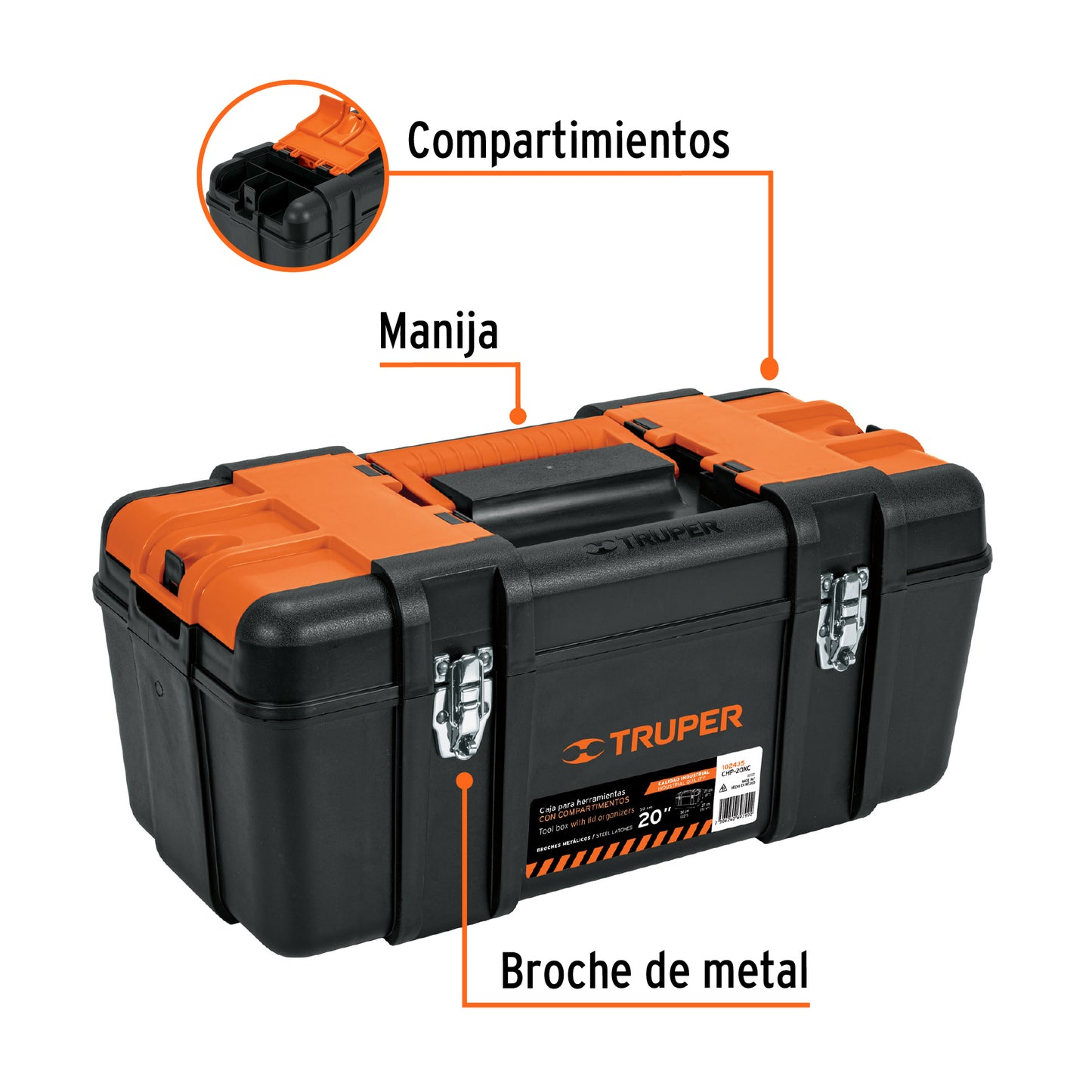 102435 CHP-20XC Caja para herramienta 20" c/compartimentos,broches metálicos