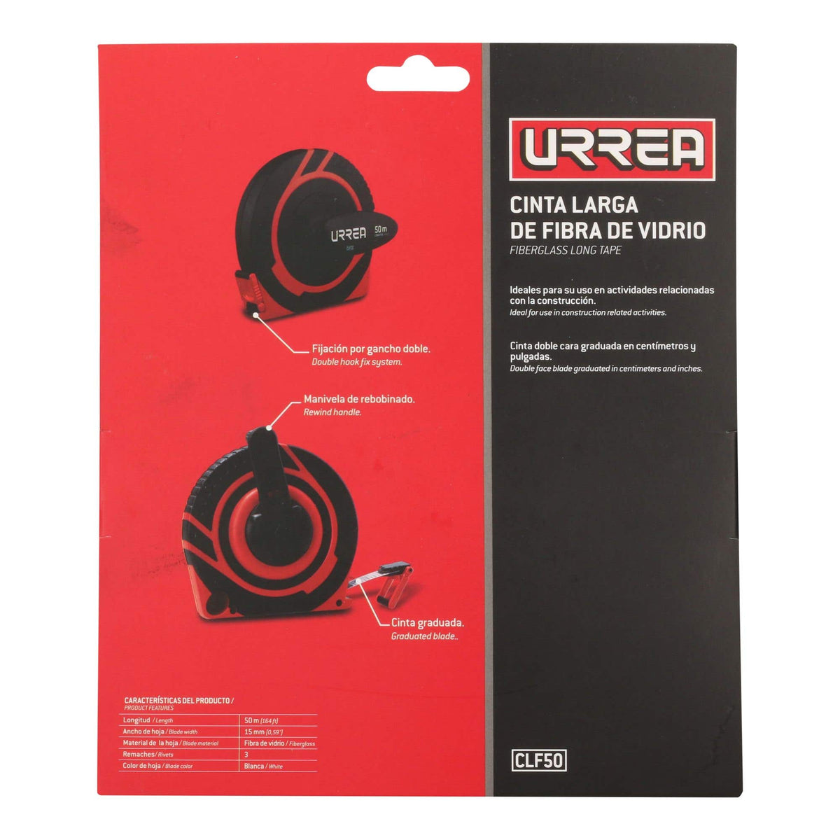 Cinta Larga De Fibra De Vidrio, 50 m Recubrimiento TPU, Urrea CLF50