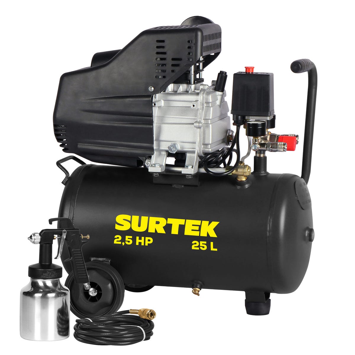 Compresor De Aire Eléctrico Lubricado Con Pistola Y Manguera 25 L, 2.5 HP, Surtek CMP525K