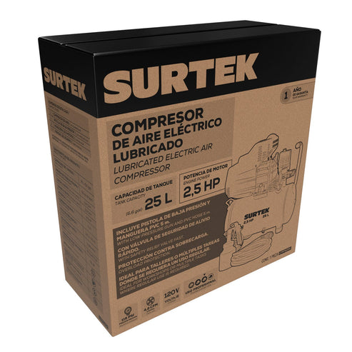 Compresor De Aire Eléctrico Lubricado Con Pistola Y Manguera 25 L, 2.5 HP, Surtek CMP525K
