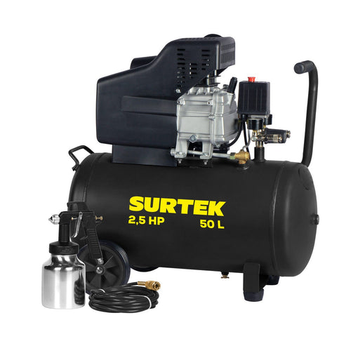 Compresor De Aire Eléctrico Lubricado Con Pistola Y Manguera 50 L, 3 HP, Surtek CMP550K