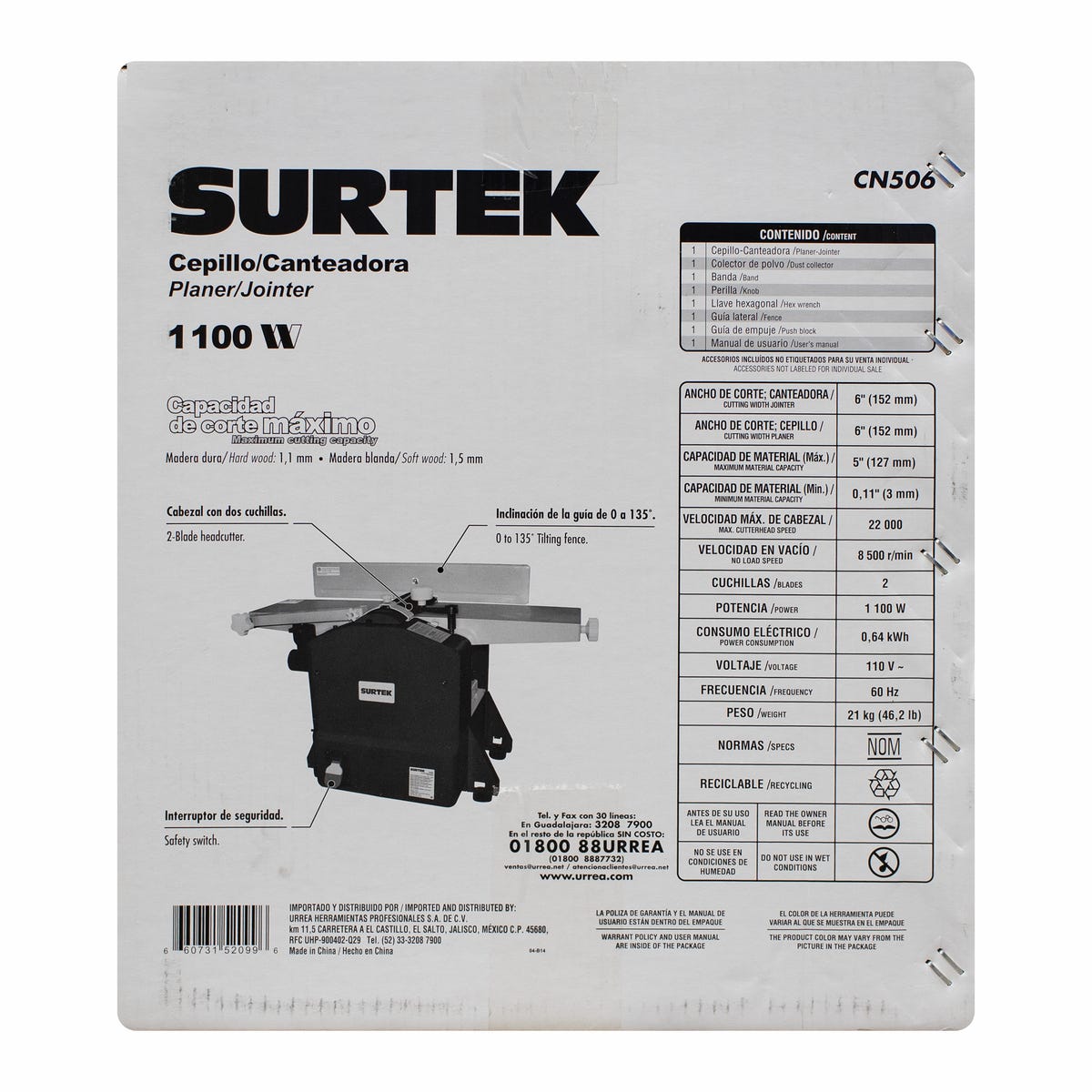 Cepillo Canteador 6 1-1/2 HP, 1100 W, Surtek CN506