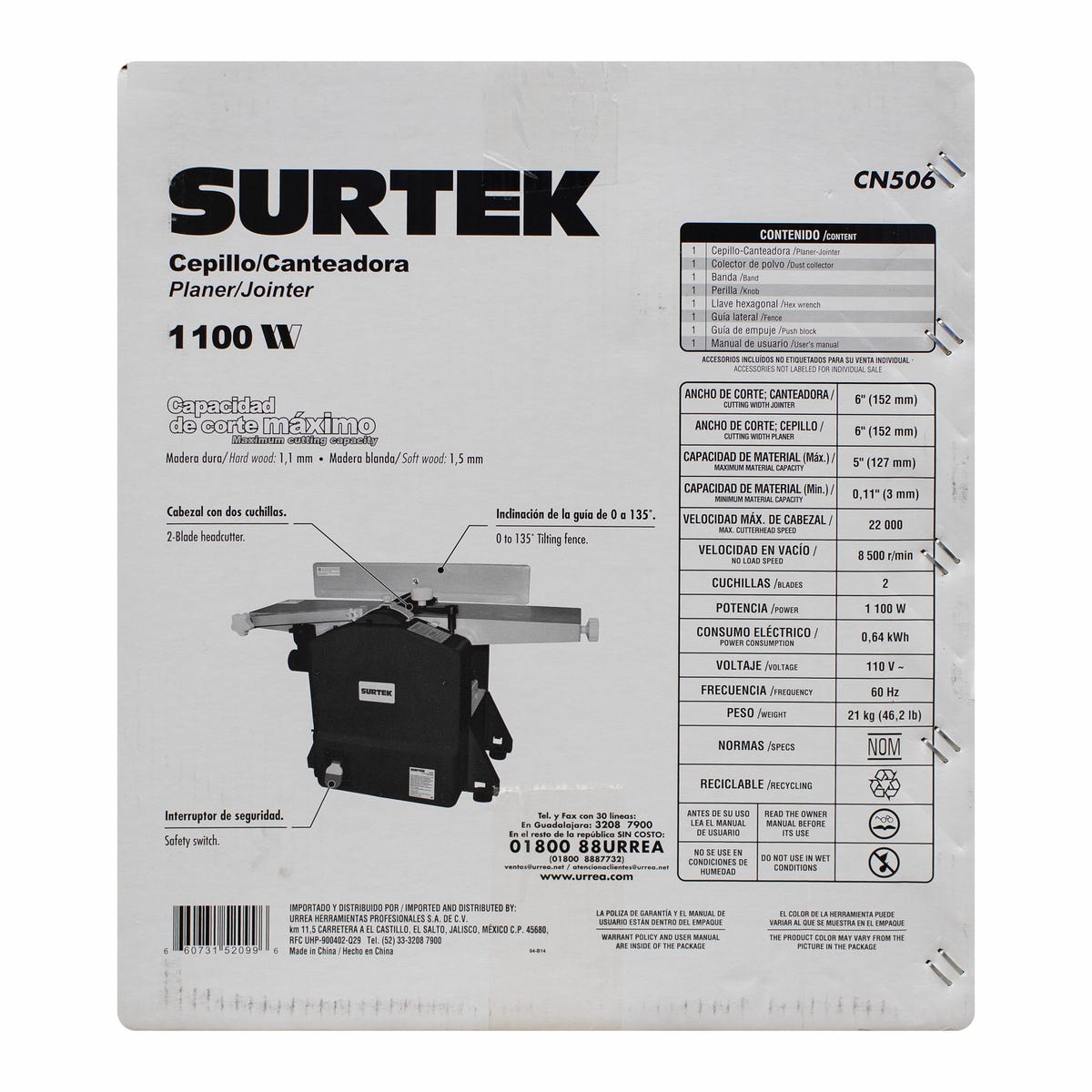 Cepillo Canteador 6 1-1/2 HP, 1100 W, Surtek CN506