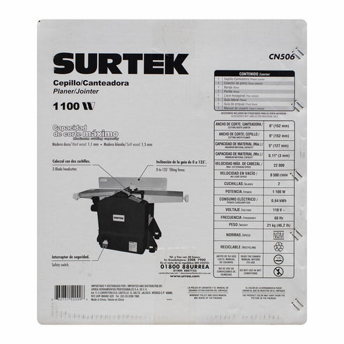Cepillo Canteador 6 1-1/2 HP, 1100 W, Surtek CN506