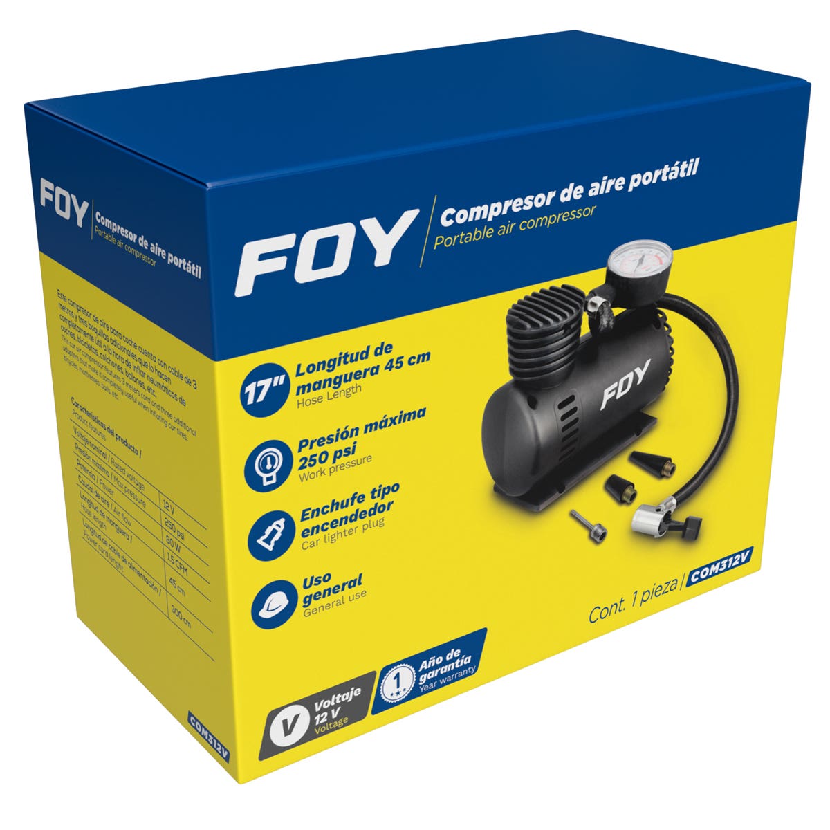 Compresor De Aire 250 PSI, 12 V, Foy COM312V