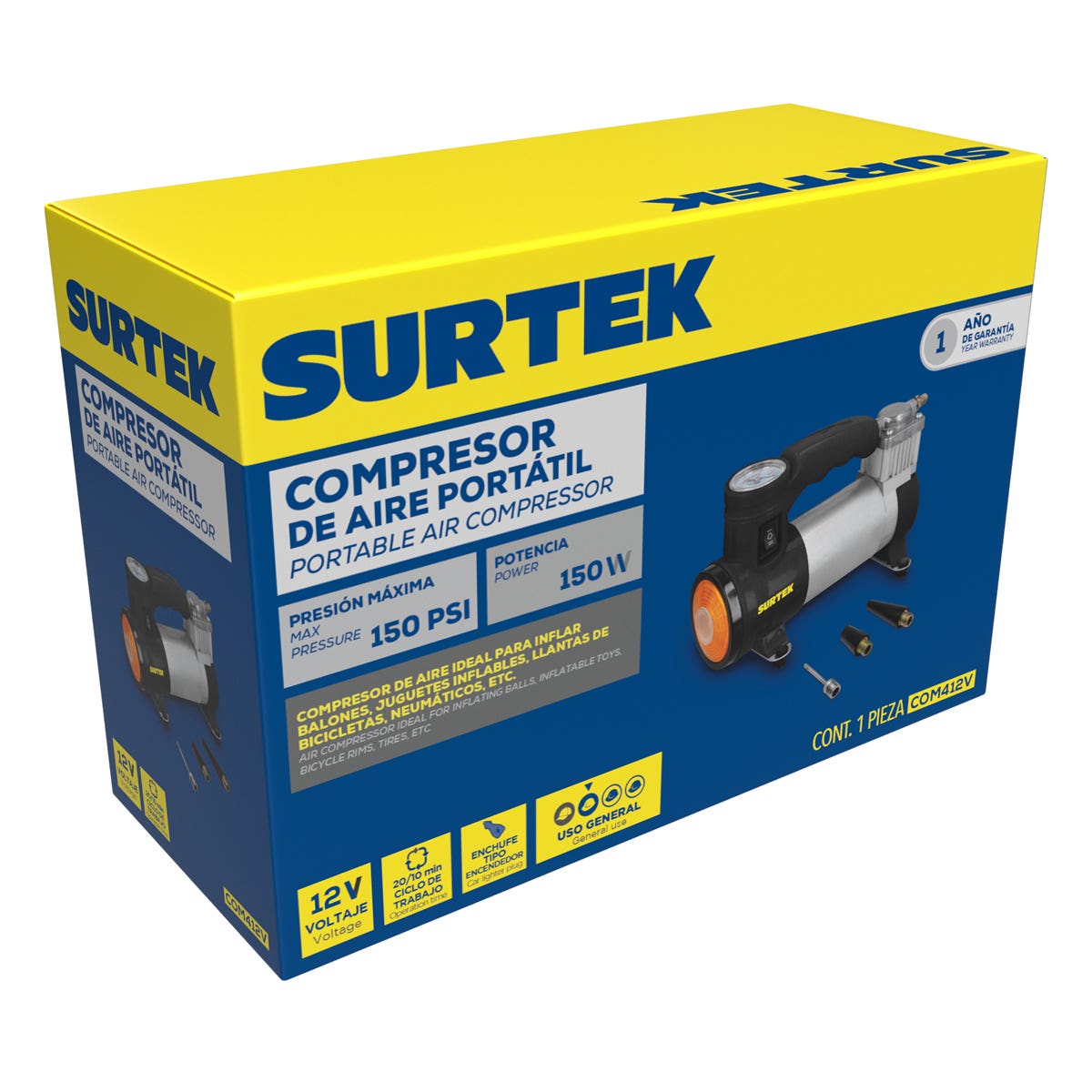 Compresor De Aire 150 PSI, 12 V, Surtek COM412V