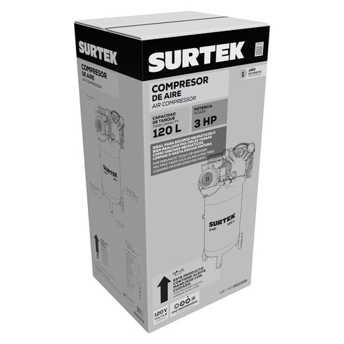 Compresor De Aire Eléctrico Con Transmisión De Banda Vertical 120 L, 3 HP, Surtek COMP6120V
