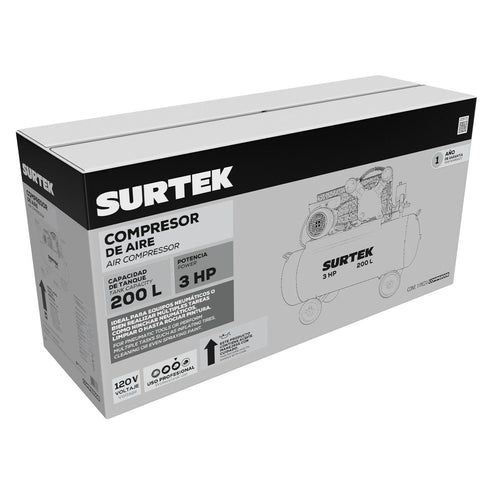 Compresor De Aire Eléctrico Con Transmisión De Banda 200 L, 3 HP, Surtek COMP6200B