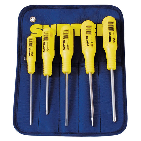 Juego De Destornilladores Con Mango Amarillo Combinados, 5 Piezas En Estuche, Surtek D400A