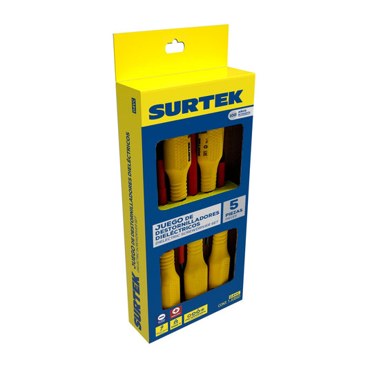 Juego De Destornilladores Con Mango Amarillo Dieléctricos 1000 V Combinados, 5 Piezas Con Caja, Surtek D4VC
