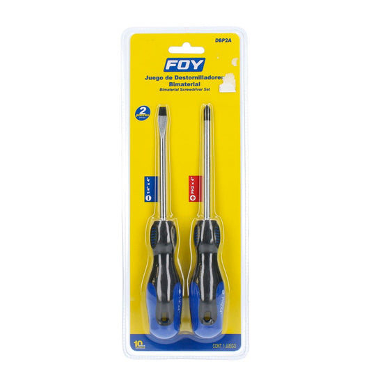 Juego De Destornilladores Con Mango Bimaterial Combinados, 2 Piezas En Blíster, Foy DBP2A