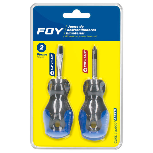 Juego De Destornilladores Con Mango Bimaterial Combinados, 2 Piezas En Blíster, Foy DBP2B