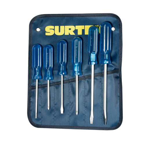 Juego De Destornilladores Con Mango Azul Combinados, 6 Piezas En Estuche, Surtek DCO07P