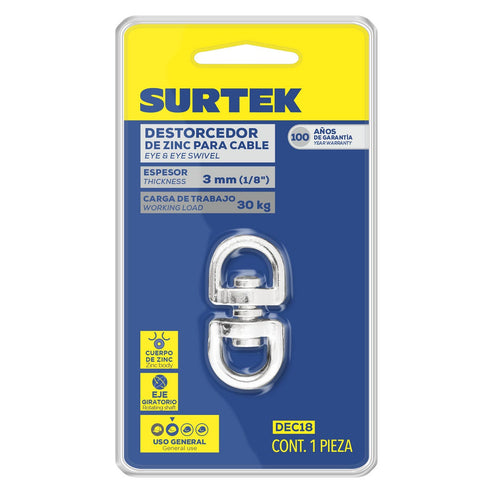Destorcedor De Zinc Para Cable 1/8, Surtek DEC18