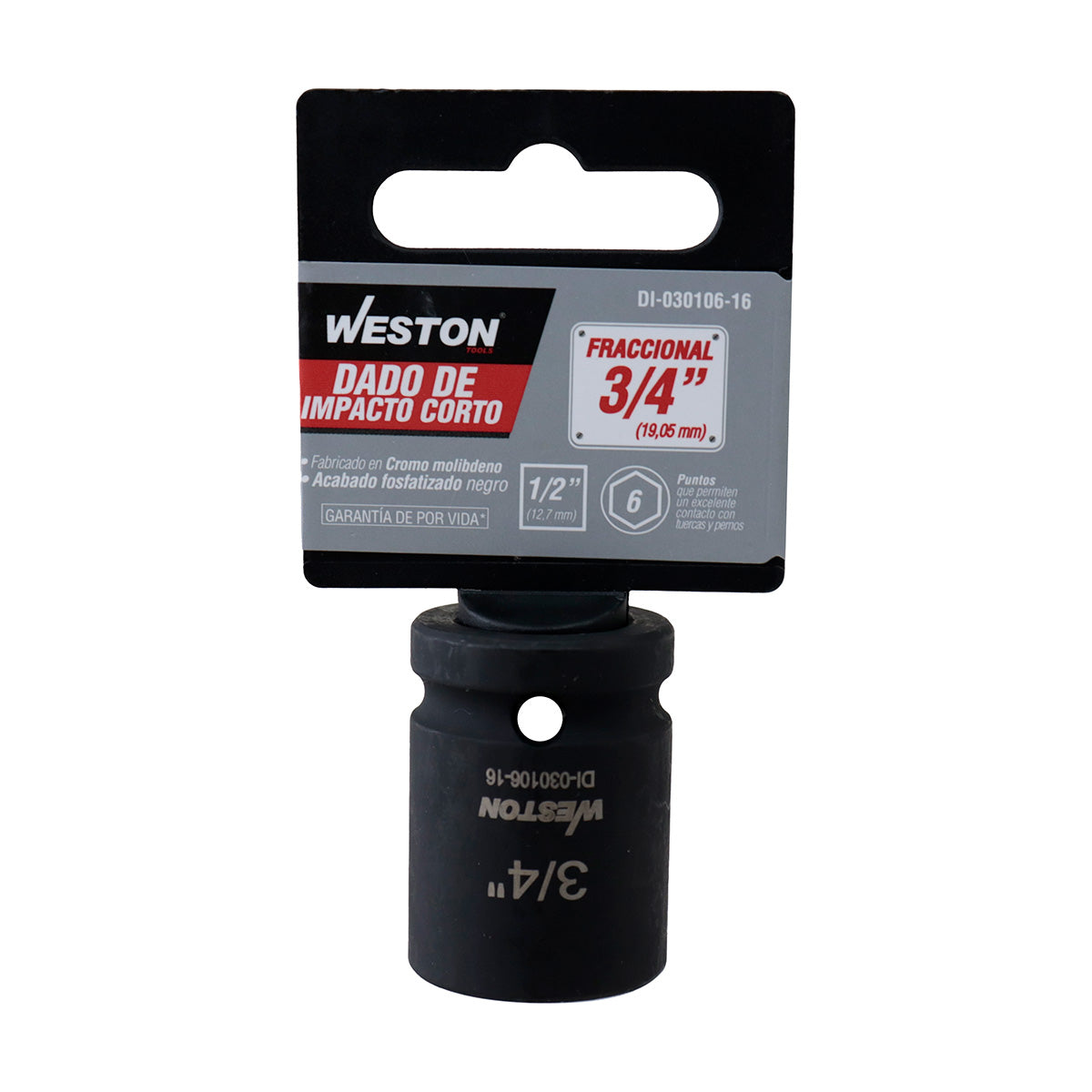 Dado De Impacto Corto Cuadro 1/2" 6 Puntas 3/4"