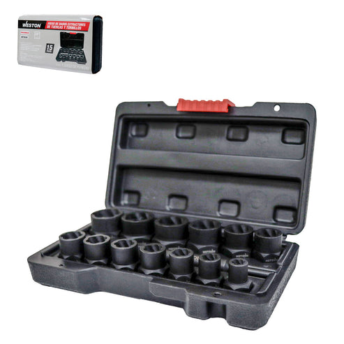 Jgo. D/15 Dados Extractores De Tuercas Y Tornillos Cuadro 3/8"