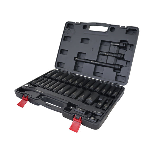 Jgo. De 33 Dados De Impacto Largos Cuadro 1/2" Fracc. Y Metric. C/ Llave De Matraca