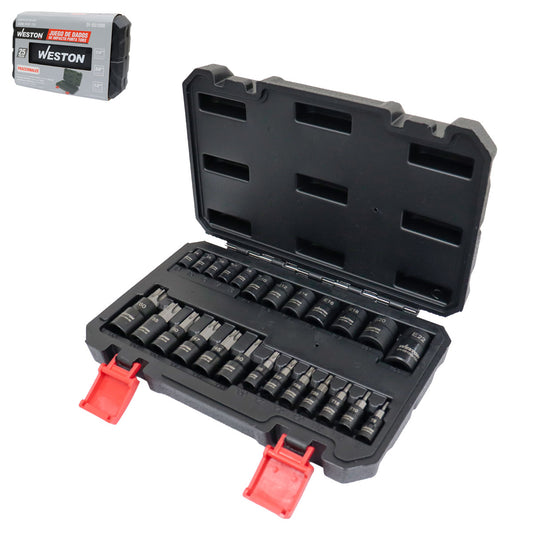 Jgo. De 25 Dados De Impacto Cuadro 1/4" 3/8" Y 1/2" Punta Torx