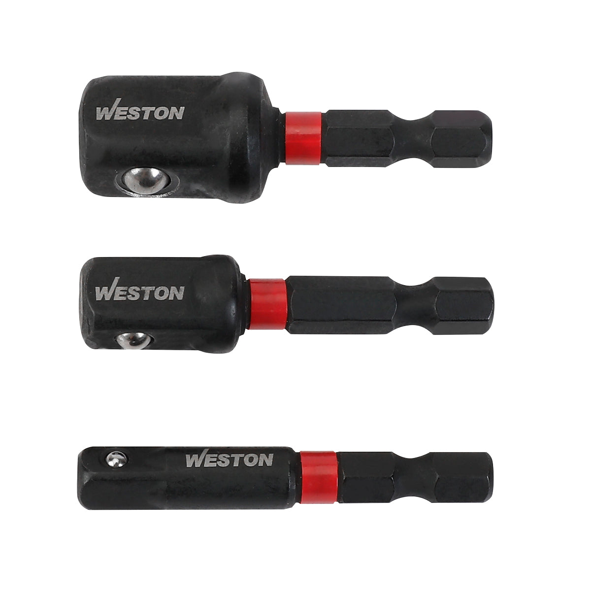Jgo. De 3 Adaptadores Para Dados De Impacto Vástago Hexagonal 1/4" Para Cuadro 1/4" 3/8" Y 1/2"