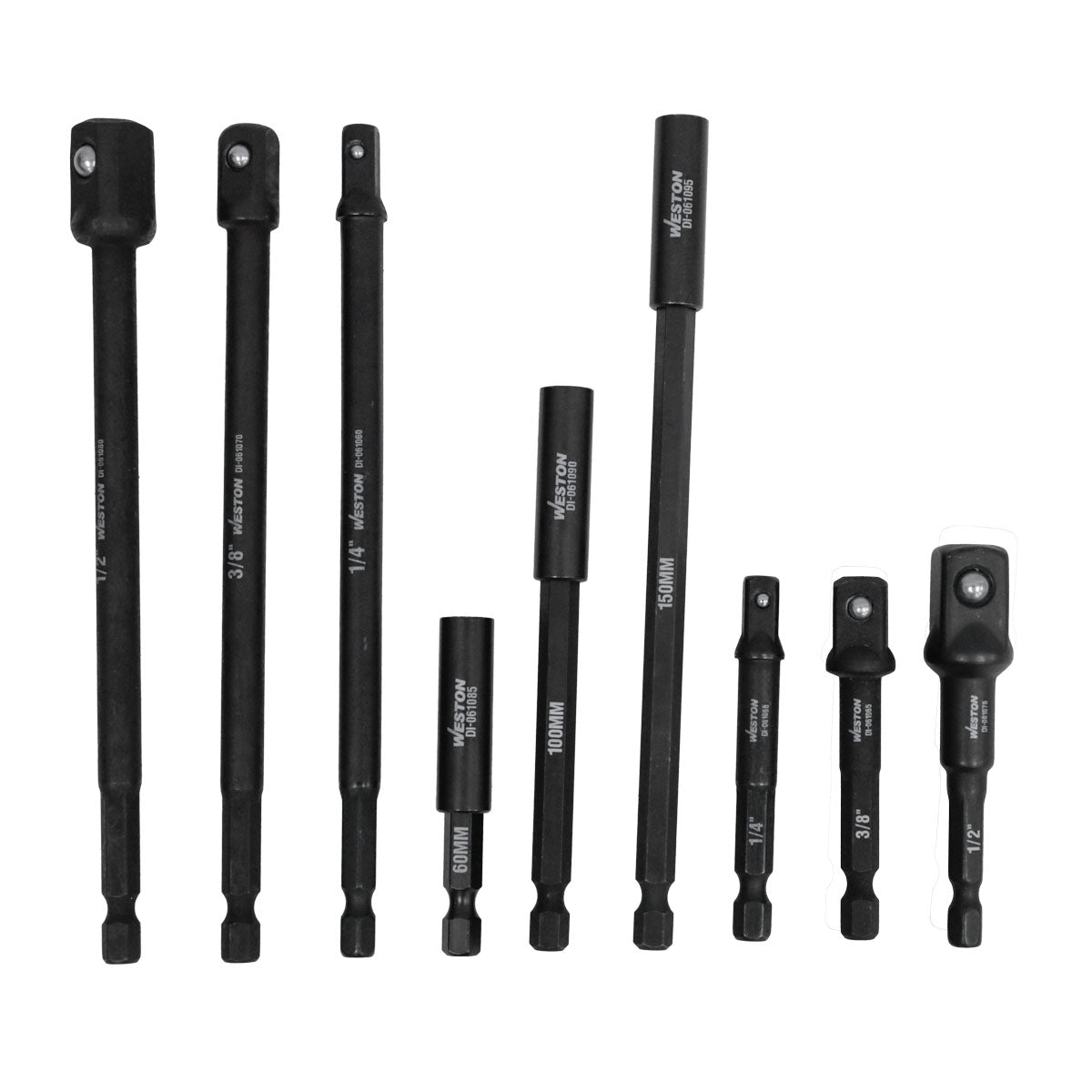Jgo. De 9 Adaptadores Para Dados De Impacto Cuadro 1/4" 3/8" Y 1/2"