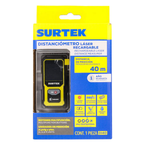 Distanciómetro Láser Recargable Mini, 40 m, Surtek DI40