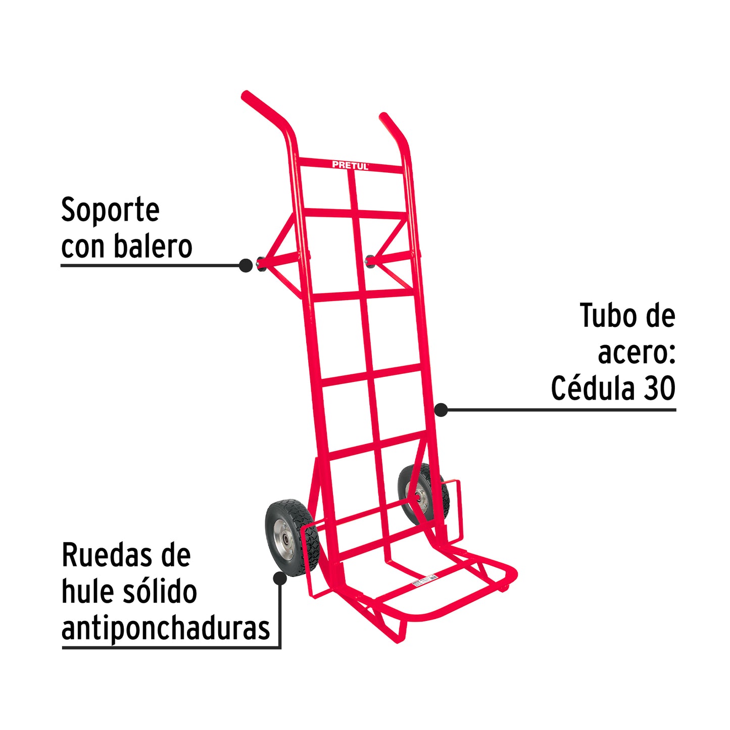 44479  DIA-450 Diablo de carga de 450 kg, ruedas sólidas, doble balero