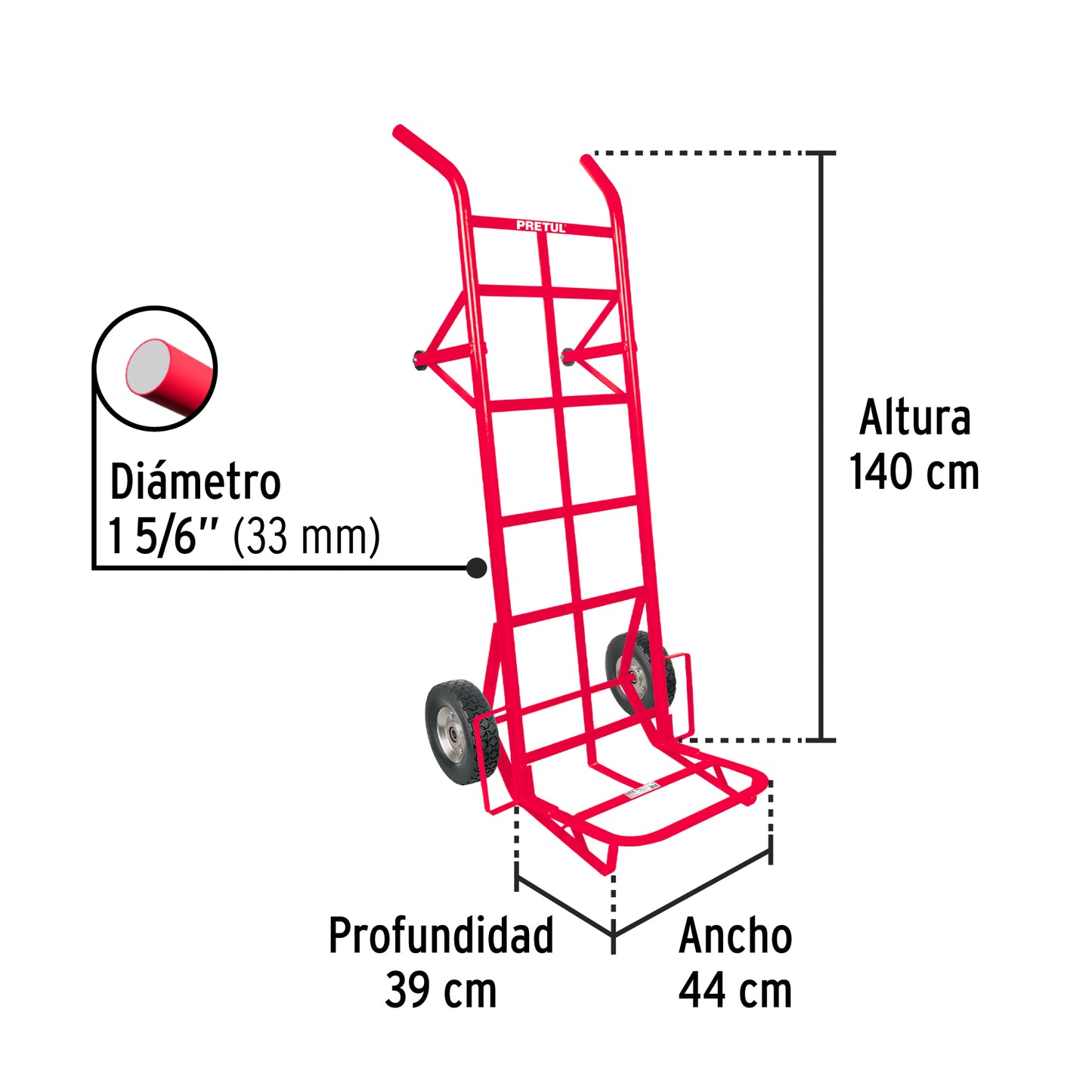 44479  DIA-450 Diablo de carga de 450 kg, ruedas sólidas, doble balero