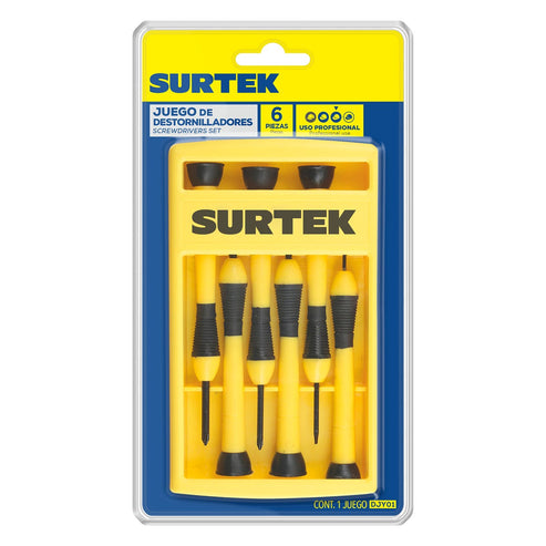 Juego De Destornilladores De Precisión Para Joyero Combinados, 6 Piezas En Caja Plástica, Surtek DJY01