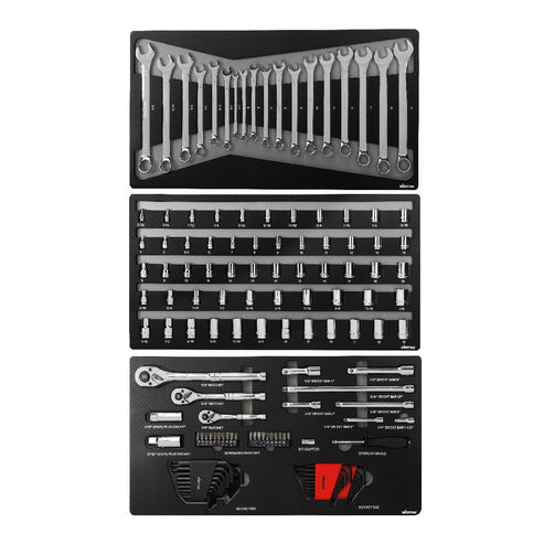 D/149 HERRAMIENTAS CUADRO 1/4", 3/8" Y 1/2" FRACC. Y METRIC. P/MECANICO DM-053030