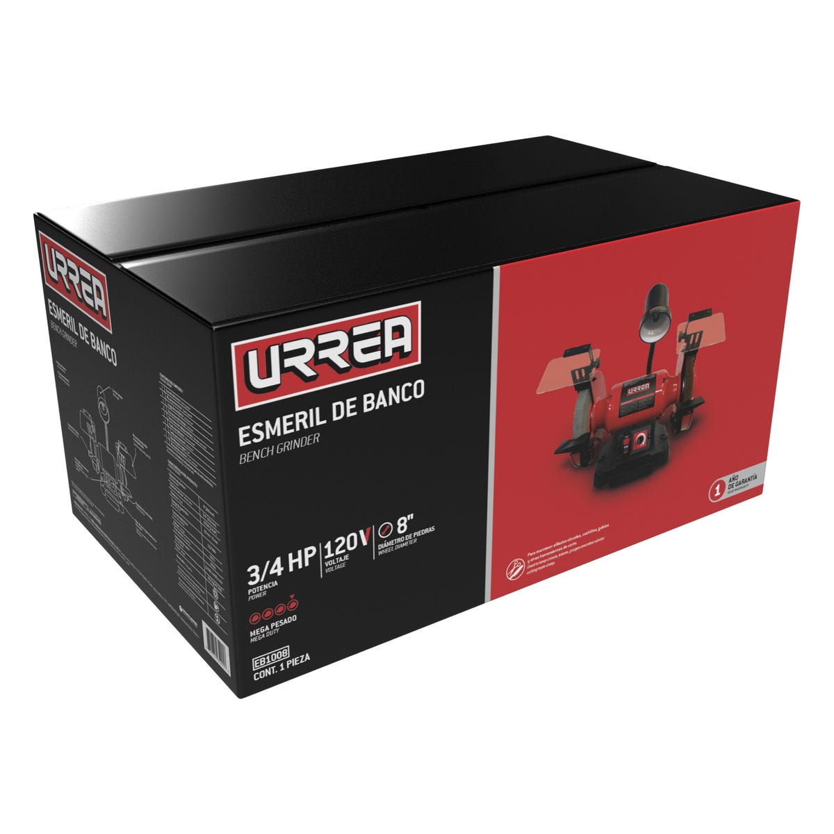 Esmeril De Banco Con Base De Acero 8 3/4 HP 570 W 120 V, 3400 RPM, Urrea EB1008