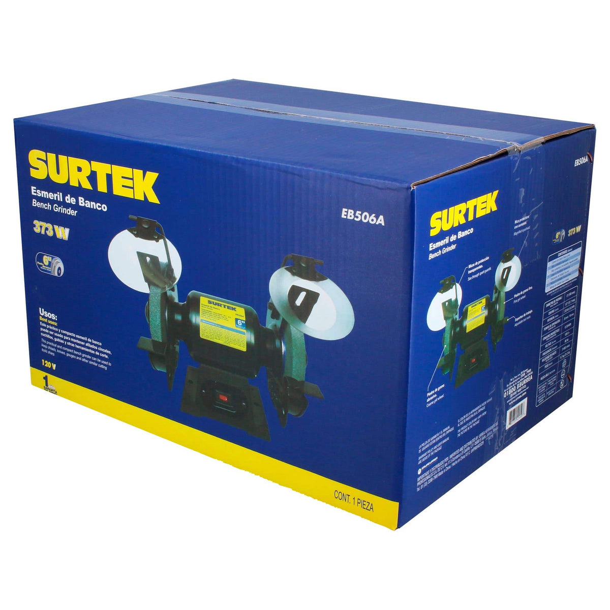 Esmeril De Banco Motor Silencioso De Inducción 6 1/2 HP 343 W 120 V, 3450 RPM, Surtek EB506A