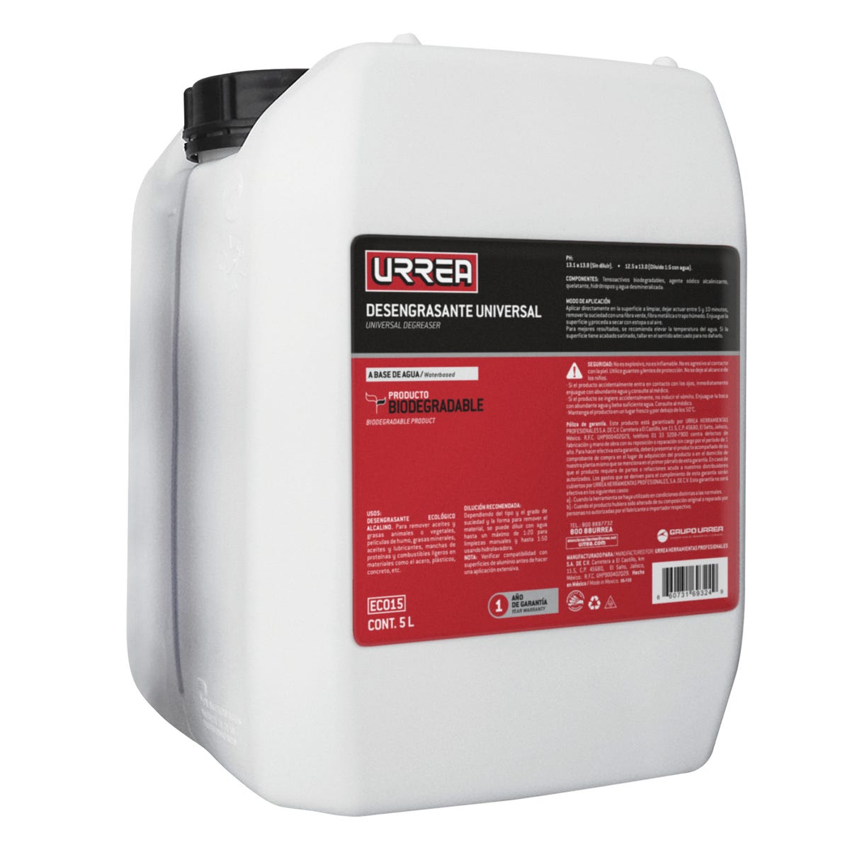 Desengrasante A Base De Agua 5 Lt, Urrea ECO15