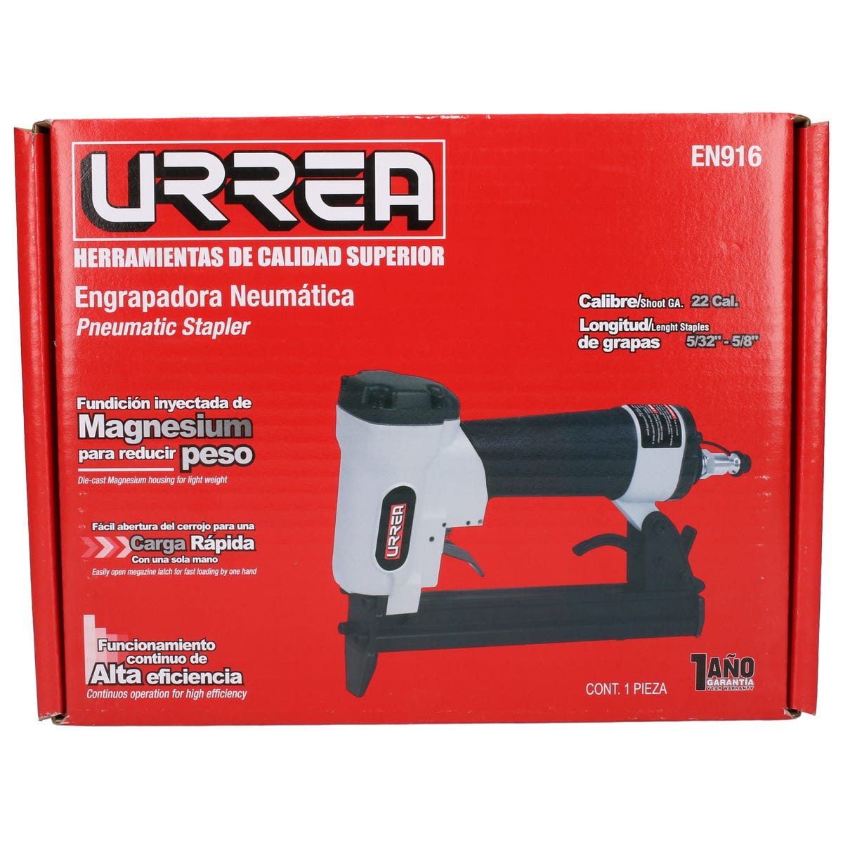 Engrapadora Neumática Calibre 22, Corona 3/8, Urrea EN916