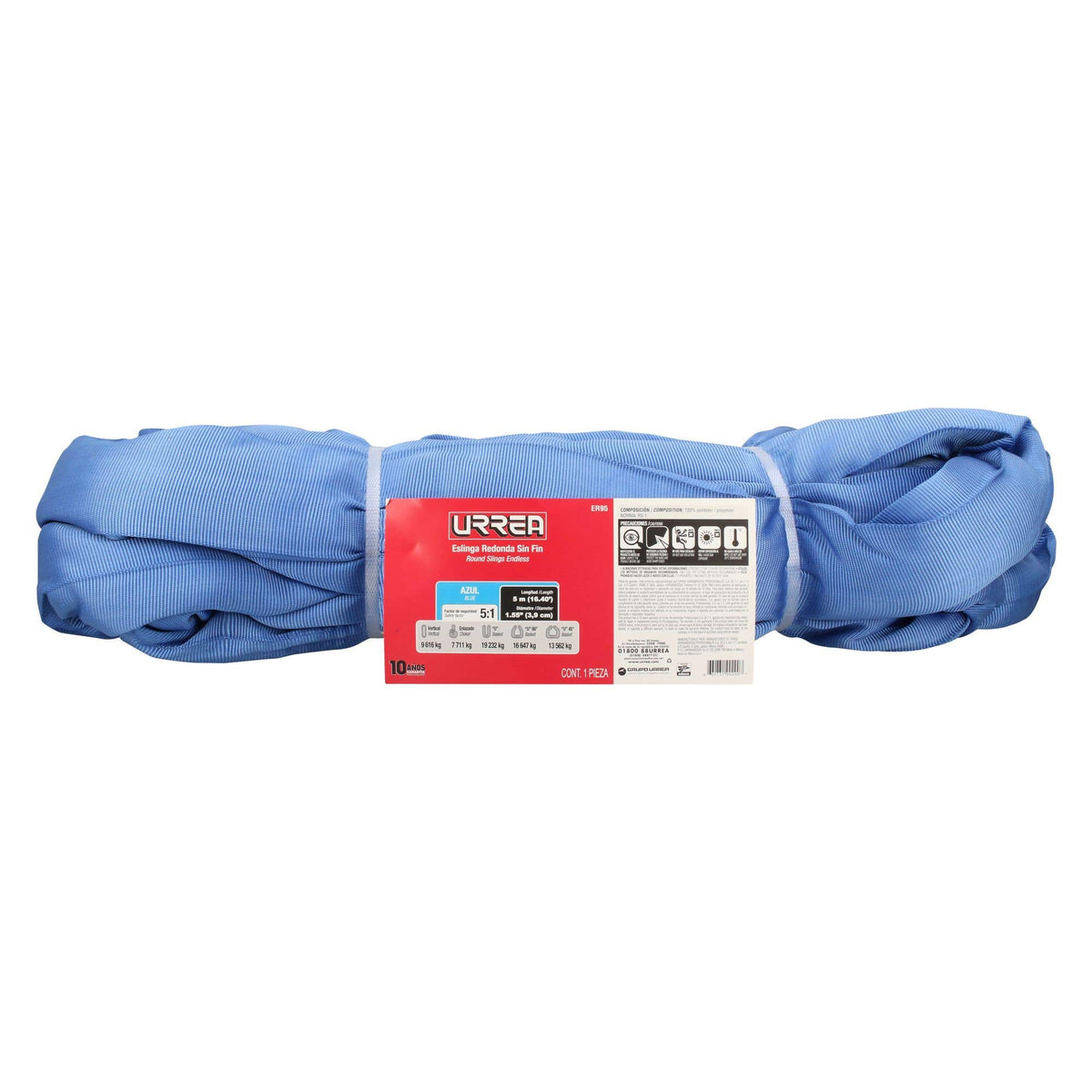 Eslinga De Poliéster Redonda Sin Fin Azul 5 m, 9 Ton, Urrea ER95