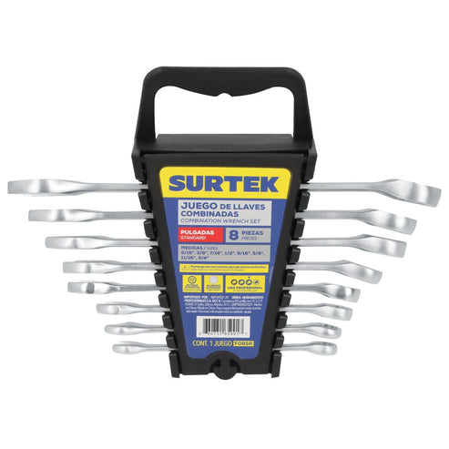 Juego De Llaves Combinadas Satinadas En Pulgadas, 12 Puntas, Surtek F08SR