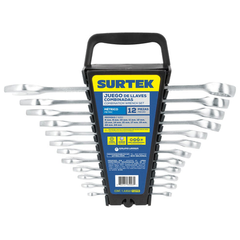 Juego De Llaves Combinadas Satinadas Métricas, 12 Puntas, Surtek F12MR