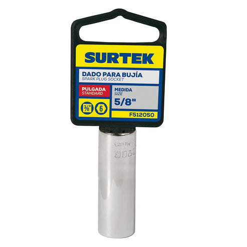 Dado Para Bujía Con Neopreno En Pulgadas, Cuadro 3/8, Surtek F512050