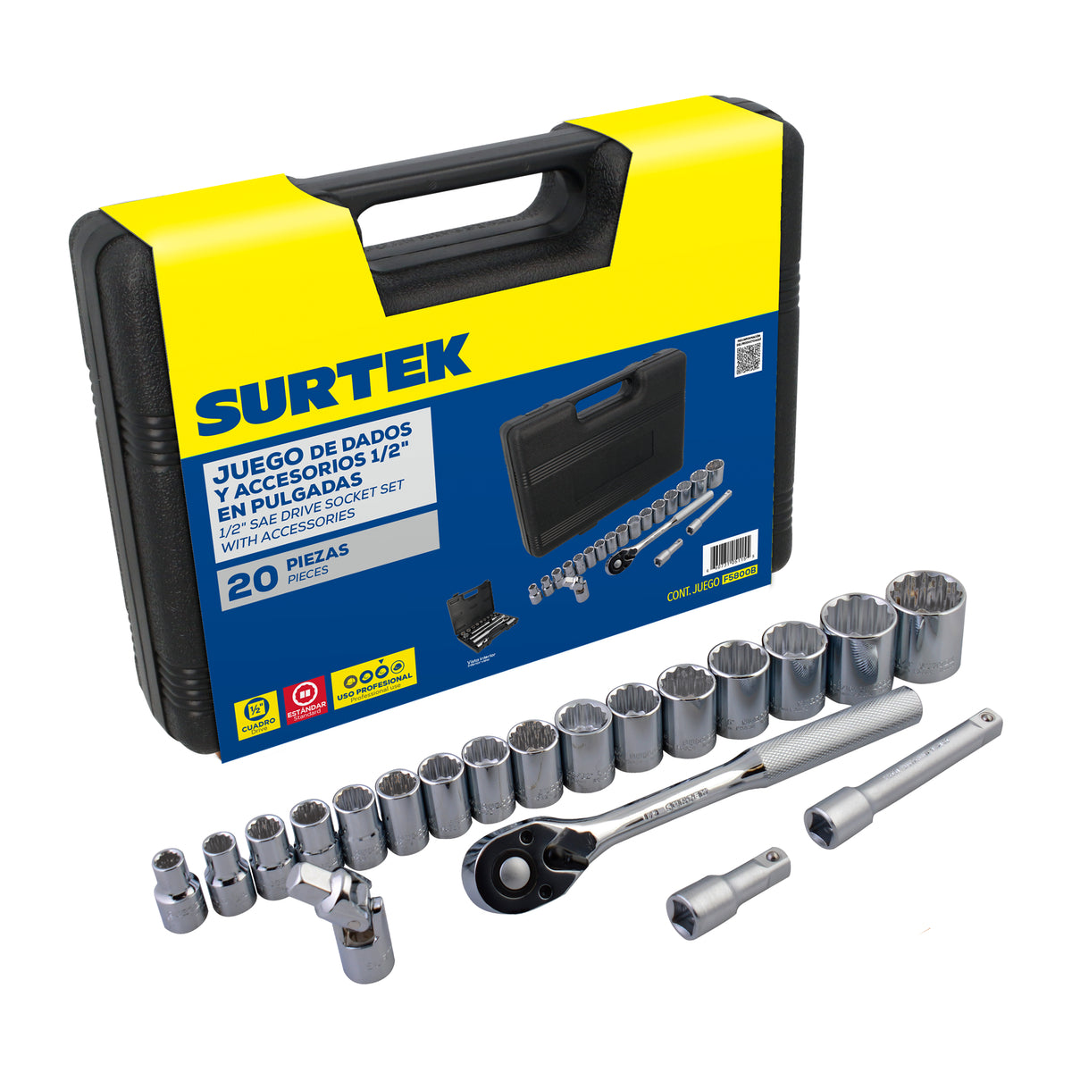 Juego De Dados Y Accesorios Cuadro De 1/2 En Surtek F5800B