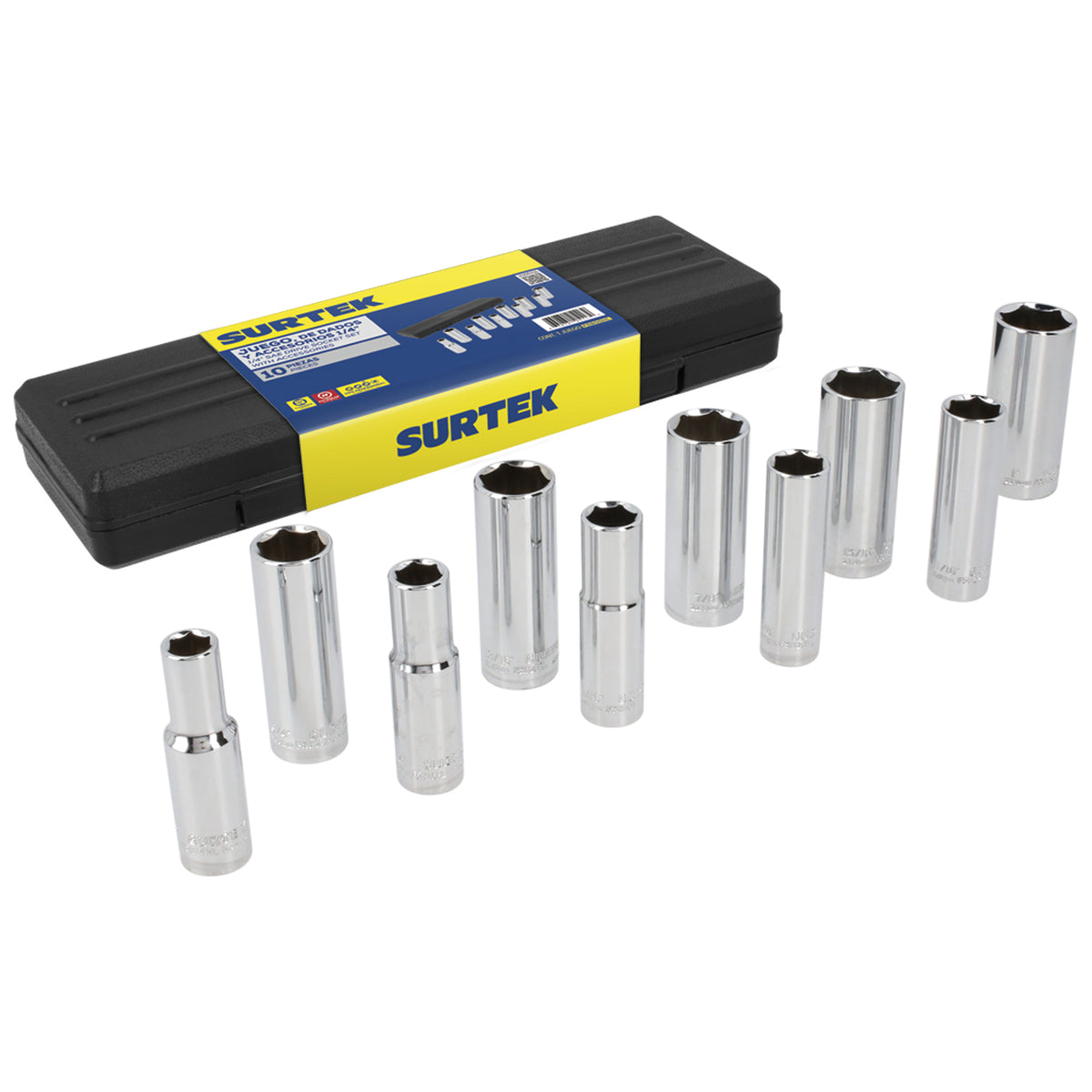 Juego De Dados Largos Cuadro De 1/2, 6 Puntas, Surtek F5800HL