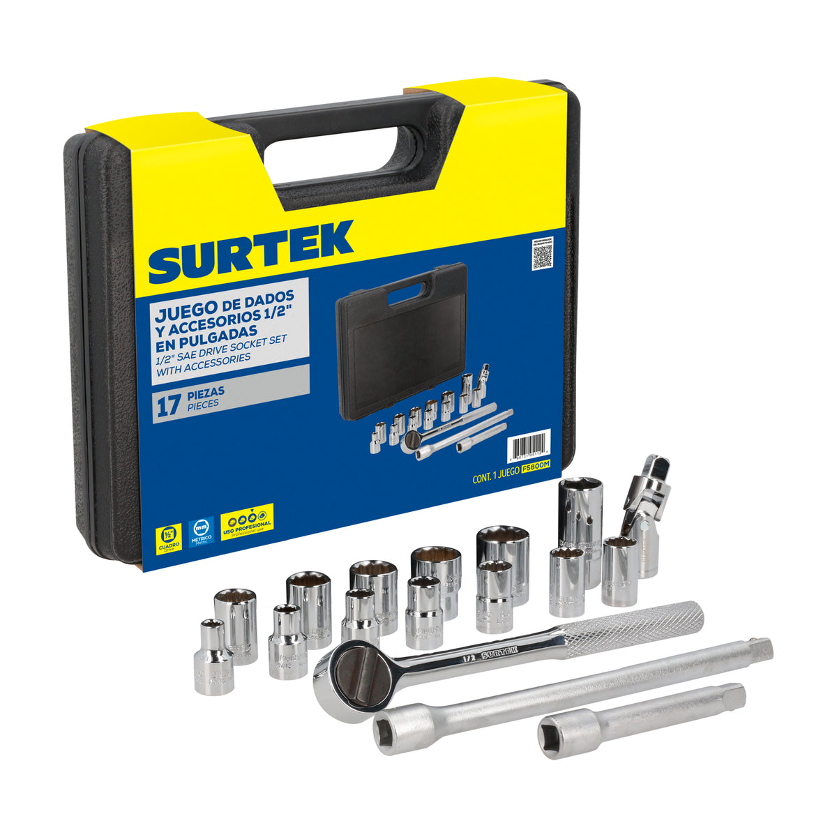Juego De Dados Y Accesorios Cuadro De 1/2 Surtek F5800M