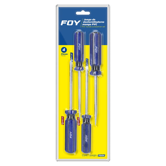 Juego De Destornilladores Con Mango De PVC Combinados, 4 Piezas En Blíster, Foy FDE4