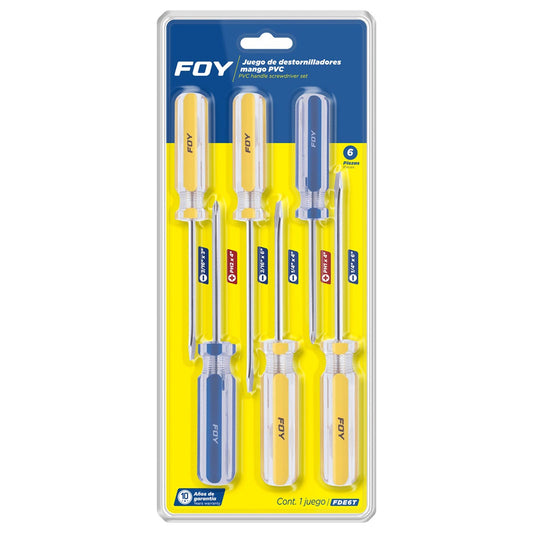 Juego De Destornilladores Con Mango De PVC Combinados, 6 Piezas En Blíster, Foy FDE6T