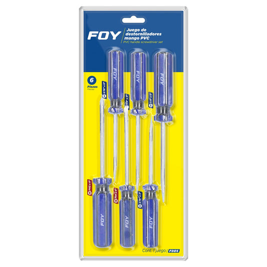 Juego De Destornilladores Con Mango De PVC Combinados, 6 Piezas En Blíster, Foy FDE6