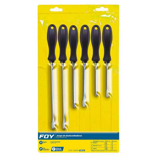 Juego De Destornilladores Con Mango Negro Combinados, 6 Piezas En Blíster, Foy FGD01