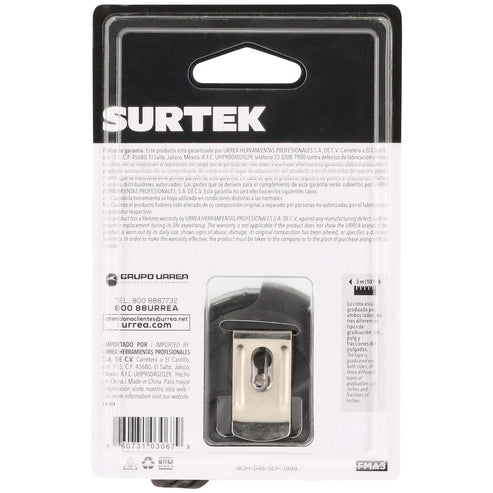 Flexómetro Con Carcasa Anti-Impacto Cinta Color Negro, 3 m x 16 mm, Surtek FMA3