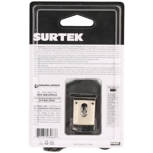 Flexómetro Con Carcasa Anti-Impacto Cinta Color Negro, 5 m x 25 mm, Surtek FMA5