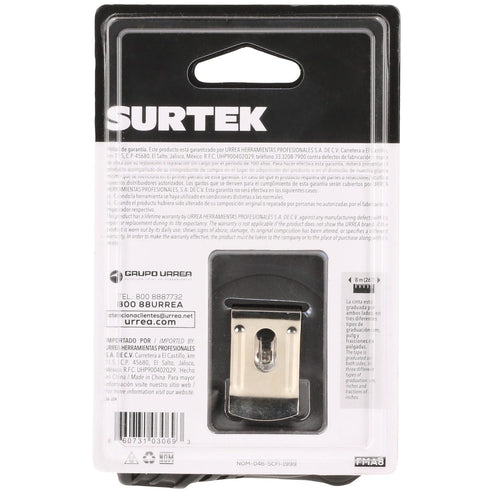 Flexómetro Con Carcasa Anti-Impacto Cinta Color Negro, 8 m x 25 mm, Surtek FMA8
