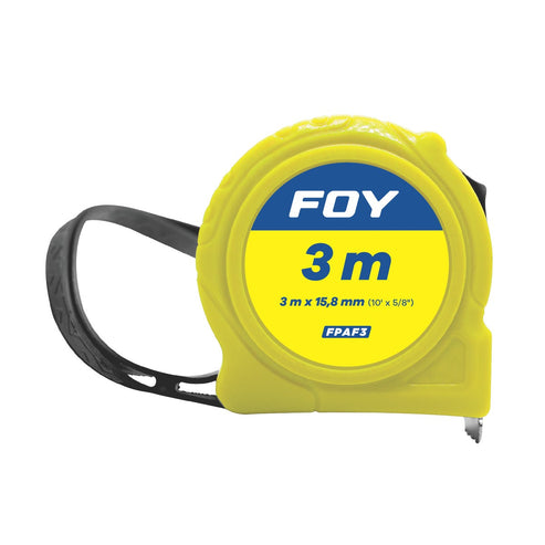 Flexómetro Con Carcasa De Plástico Amarillo, 3 m x 15 mm, Foy FPAF3