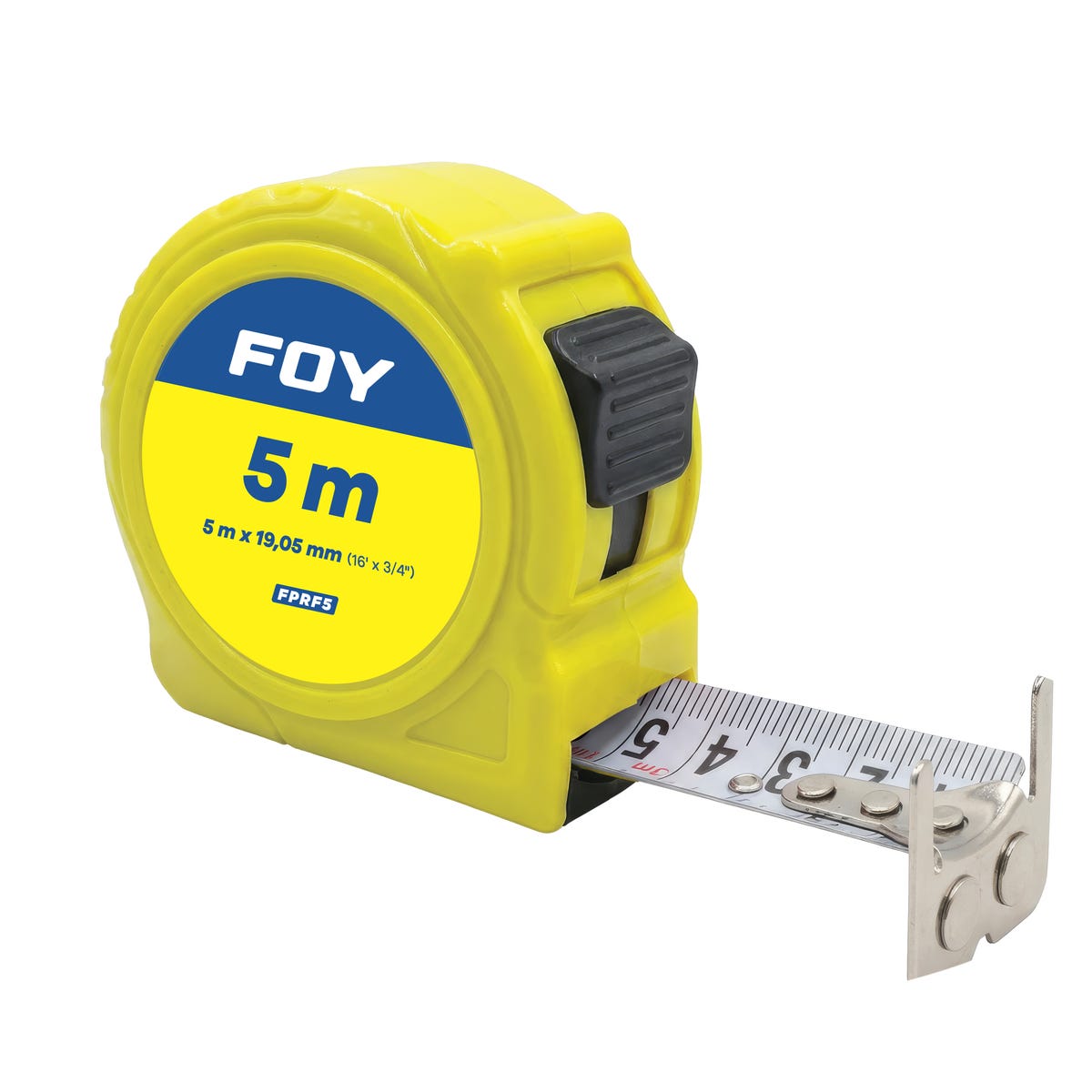 Flexómetro Con Carcasa De Plástico Color Amarillo, 5 m x 19 mm, Foy FPAF5