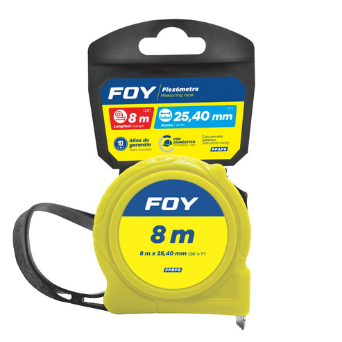 Flexómetro Con Carcasa De Plástico Color Amarillo, 8 m x 25 mm, Foy FPAF8